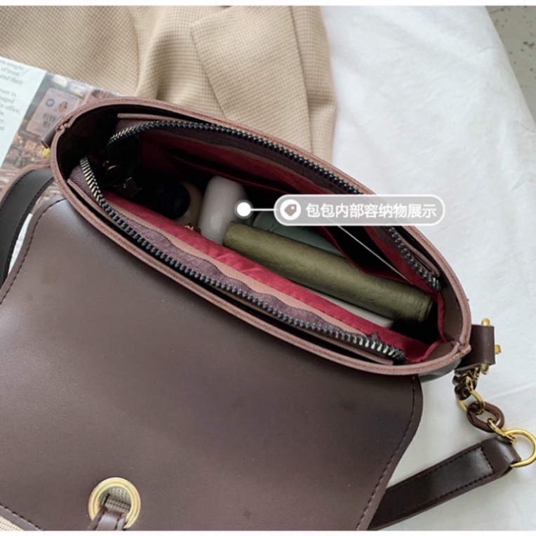 Túi tote da đeo chéo nữ dây phối xích nhựa khoá móc tròn thegioituixachqc17