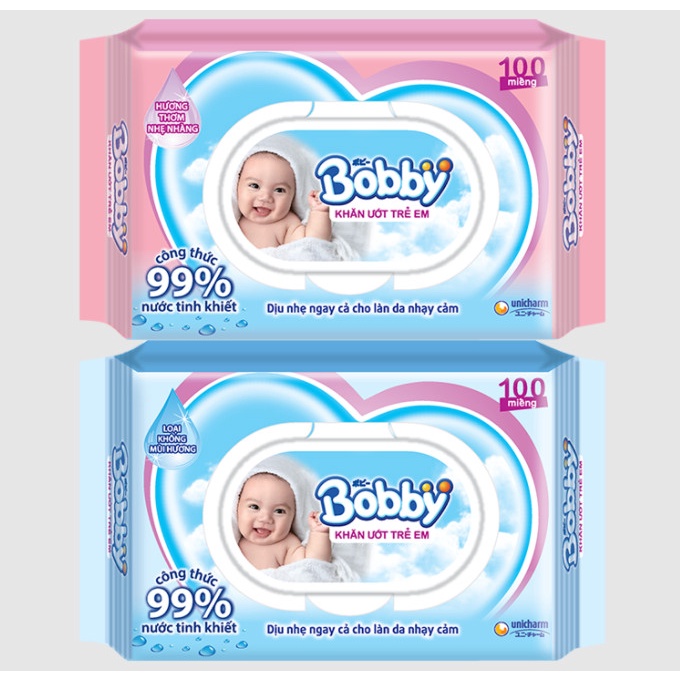 KHĂN GIẤY ƯỚT BOBBY 100 TỜ CHÍNH HÃNG MẪU MỚI