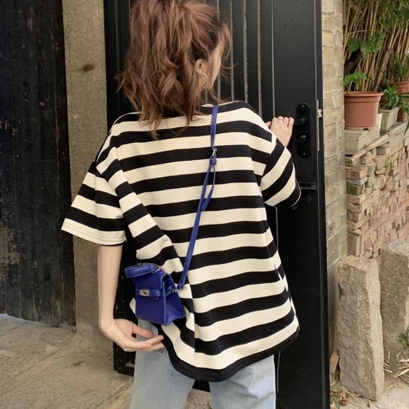 Áo Thun Tay Ngắn Kẻ Sọc Ngang Trẻ Trung Hợp Thời Trang 178282 Áo Thun Cổ Tròn Dáng Rộng Thời Trang Mùa Hè Dễ Phối Đồ