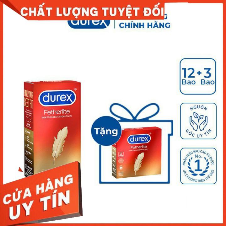 Bao cao su Siêu Mỏng Durex Fetherlite [Hộp 12 bao] TẶNG 1 Hộp 3 bao cùng loại