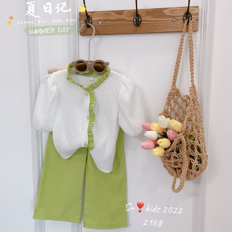 Set áo trắng quần cốm sn kids bé gái