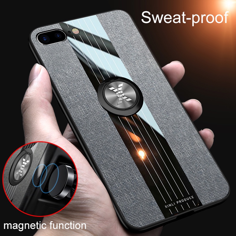 Ốp Điện Thoại Cứng Phối Vải Mềm Có Vòng Nhẫn Kim Loại Cho iPhone 11 pro MAX 6S 7 8 Plus SE XS MAX XR