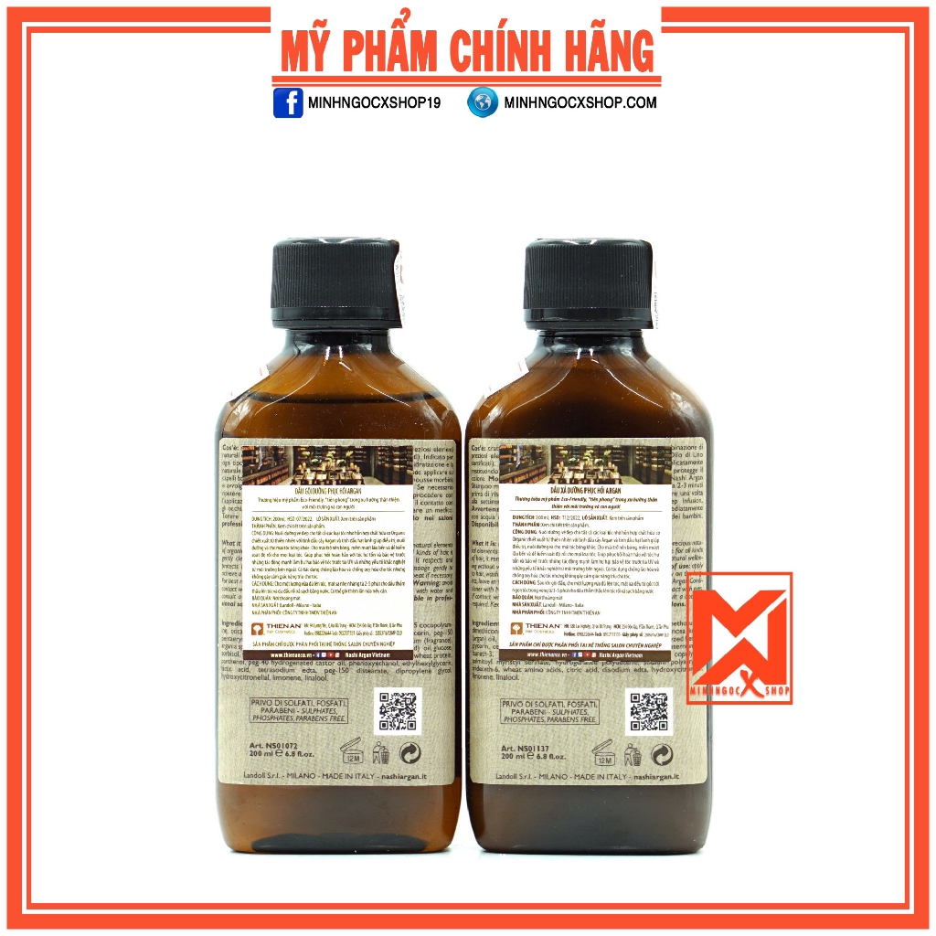 ✅[ NASHI-CHÍNH HÃNG ] DẦU GỘI XẢ PHỤC HỒI HƯ TỔN NASHI ARGAN 200ML