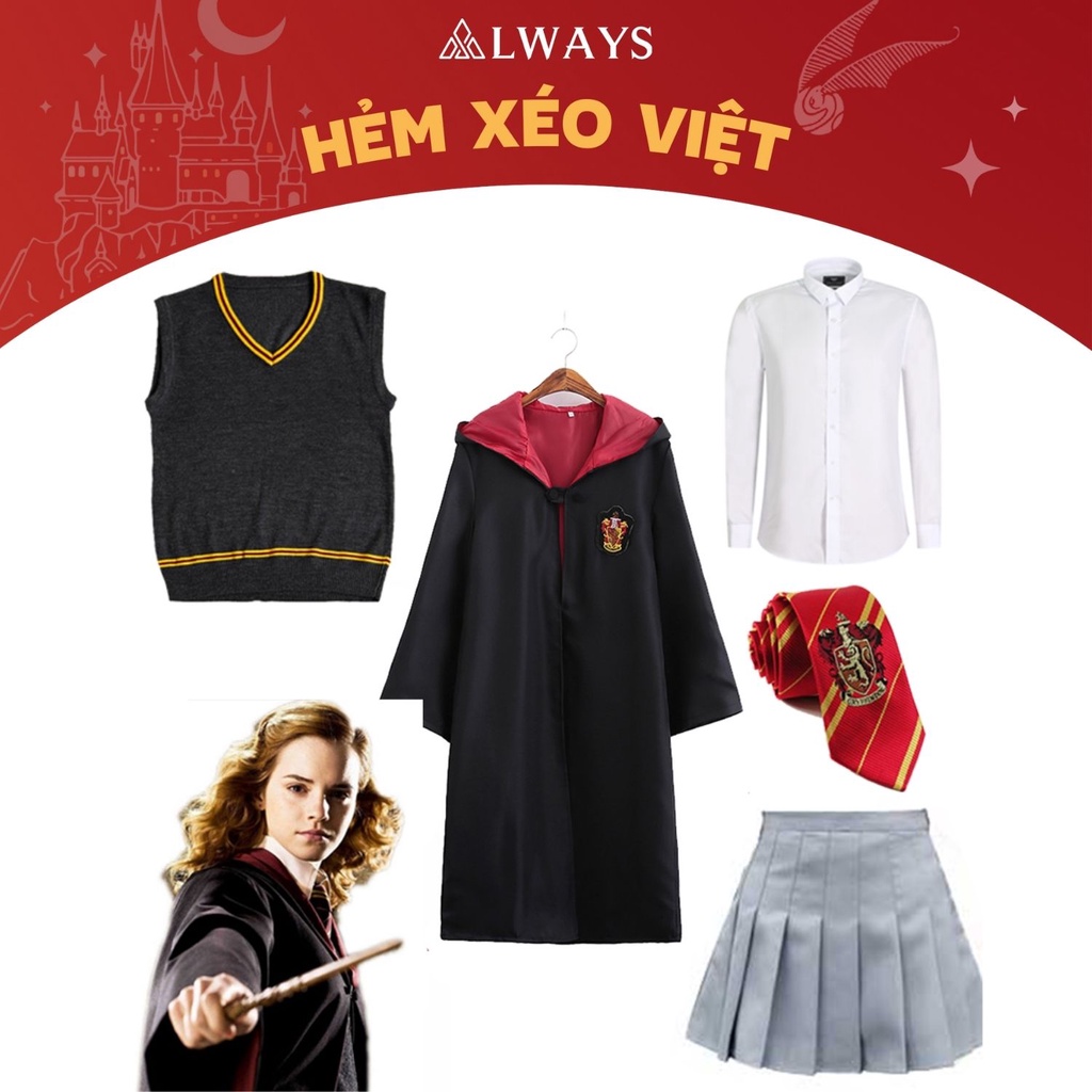 Áo choàng Harry Potter kèm cà vạt, sơ mi, ghile và váy - Trang phục Phù thuỷ hoá trang Harry Potter