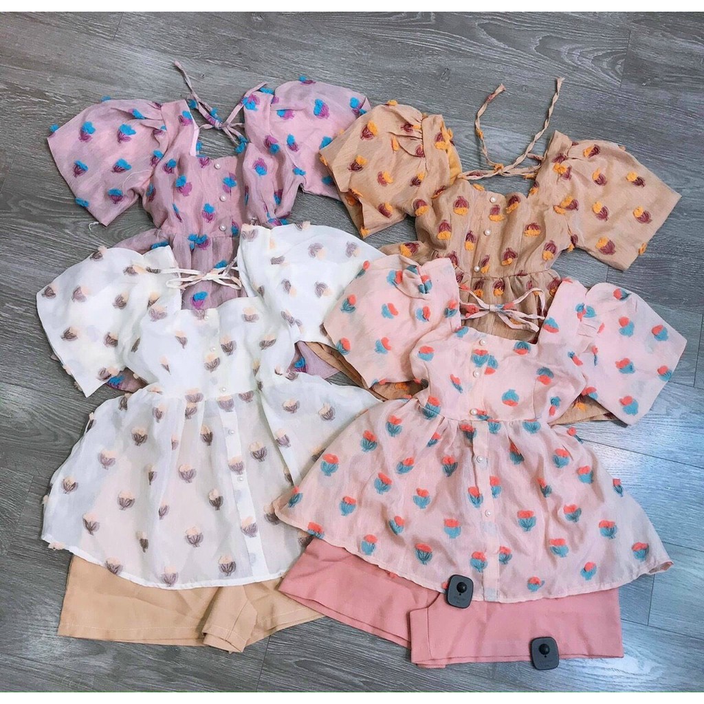 Set bộ áo babydoll họa tiết tim nổi + Ảnh thật