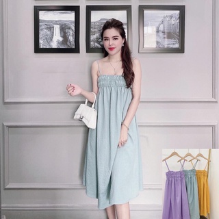 Đầm babydoll 2 dây nhún ngực nhiều màu pastel freesize