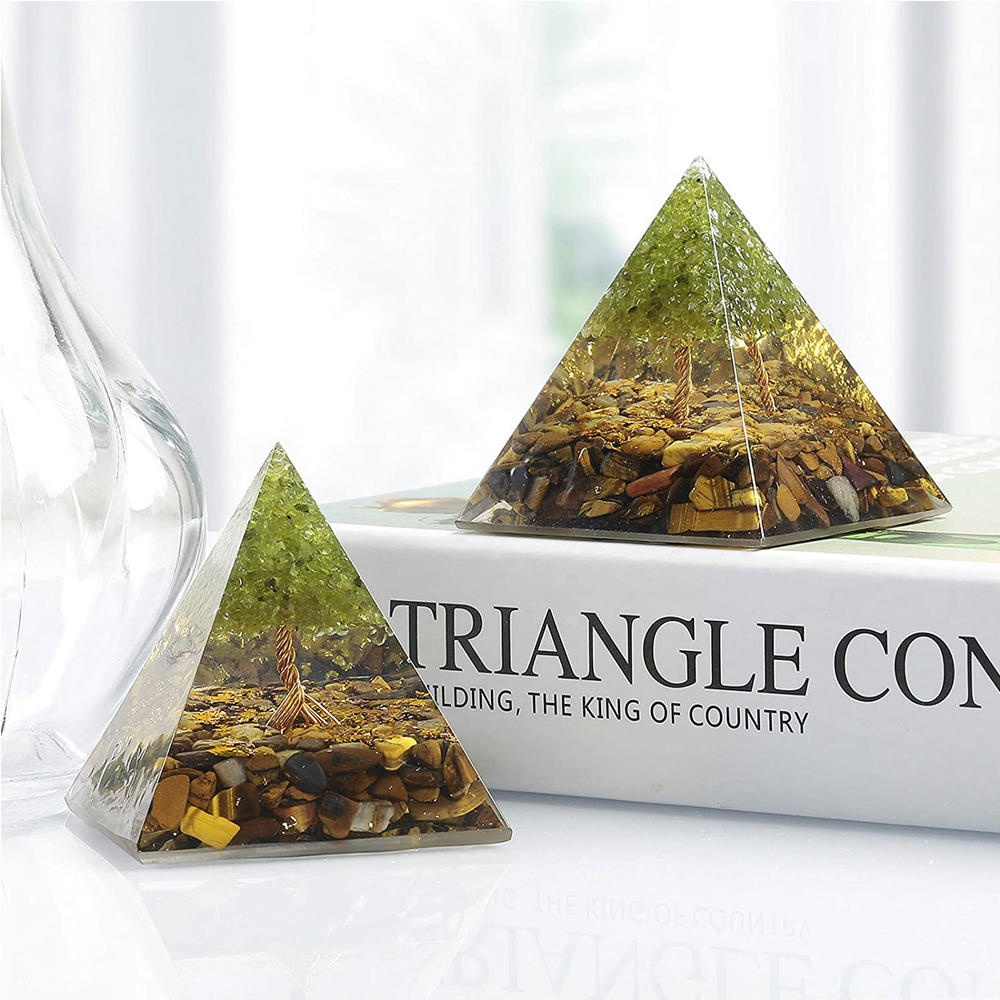 Orgone Pyramid Amethyst Peridot Healing Crystal Energy Generator Blanacing Orgonite Pyramide EMF Protection Meditation Yoga Tool