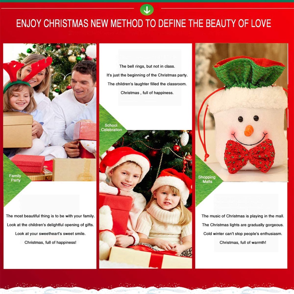 Túi Đựng Kẹo Giáng Sinh Hình Quả Táo / Người Tuyết / Ông Già Noel