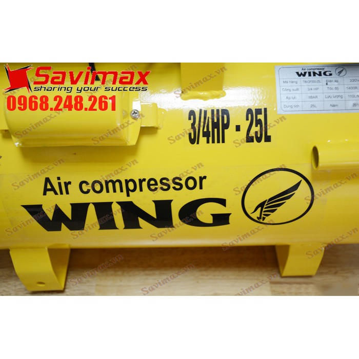 Máy nén khí WING TW-OF550-25L, giảm âm, không dầu (Có bánh xe)