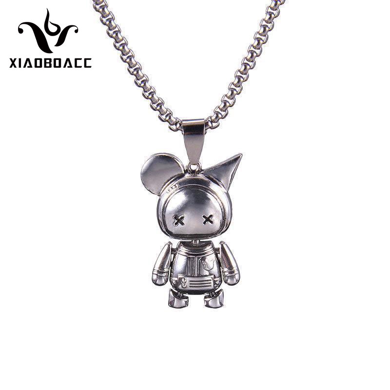 XiaoboACC Vòng cổ mặt tiểu quỷ bằng thép không gỉ vòng cổ dây chuyền dáng dài phong cách hip hop - 60cm