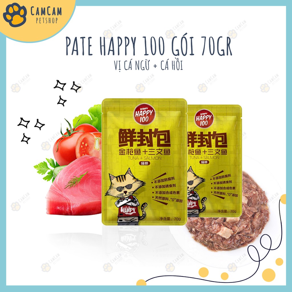 Pate cho mèo Wanpy Happy 100 gói 70gr - Thức ăn cho mèo dạng soup với thành phần chính Cá và Gà