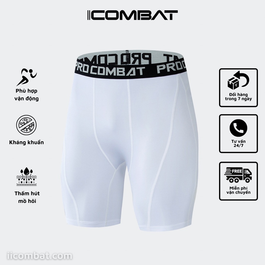 ●﹍◎iiCOMBAT Quần Legging thể thao nam PRO COMBAT ngắn - giữ nhiệt đùi chuyên GYM Bóng Rổ Đá Banh