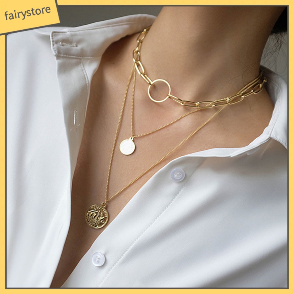 Dây chuyền hợp kim 3 vòng mặt hình tròn đẹp mắt