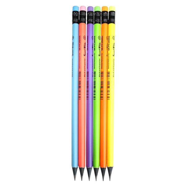 Bút chì Smartkids 2B Neon gỗ đen 10 cây màu ngẫu nhiên SK-PC2B005