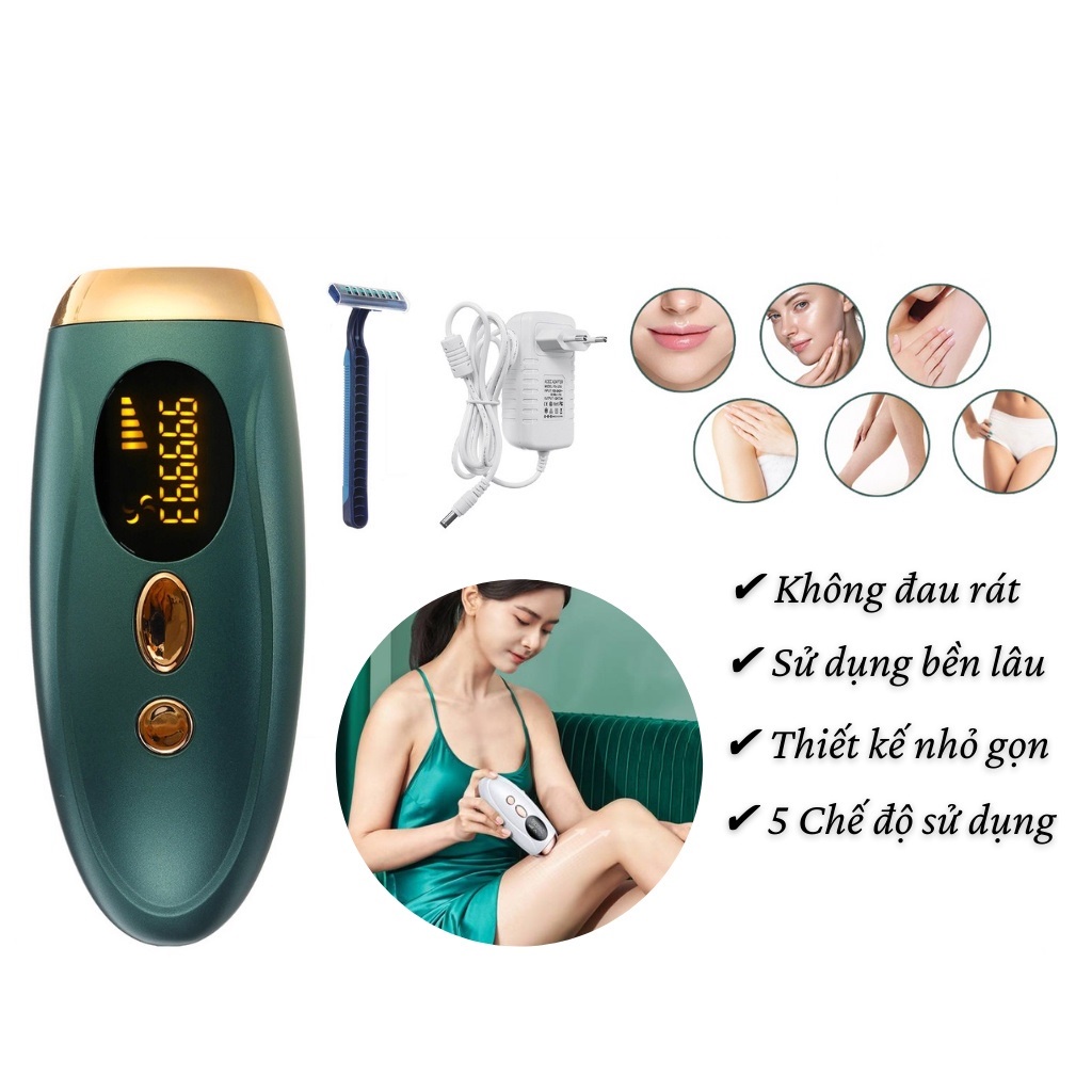 Máy triệt lông IPL vĩnh viễn, công nghệ laser foton loại bỏ vĩnh viễn lông toàn thân, vùng kín, tặng kính và dao cạo