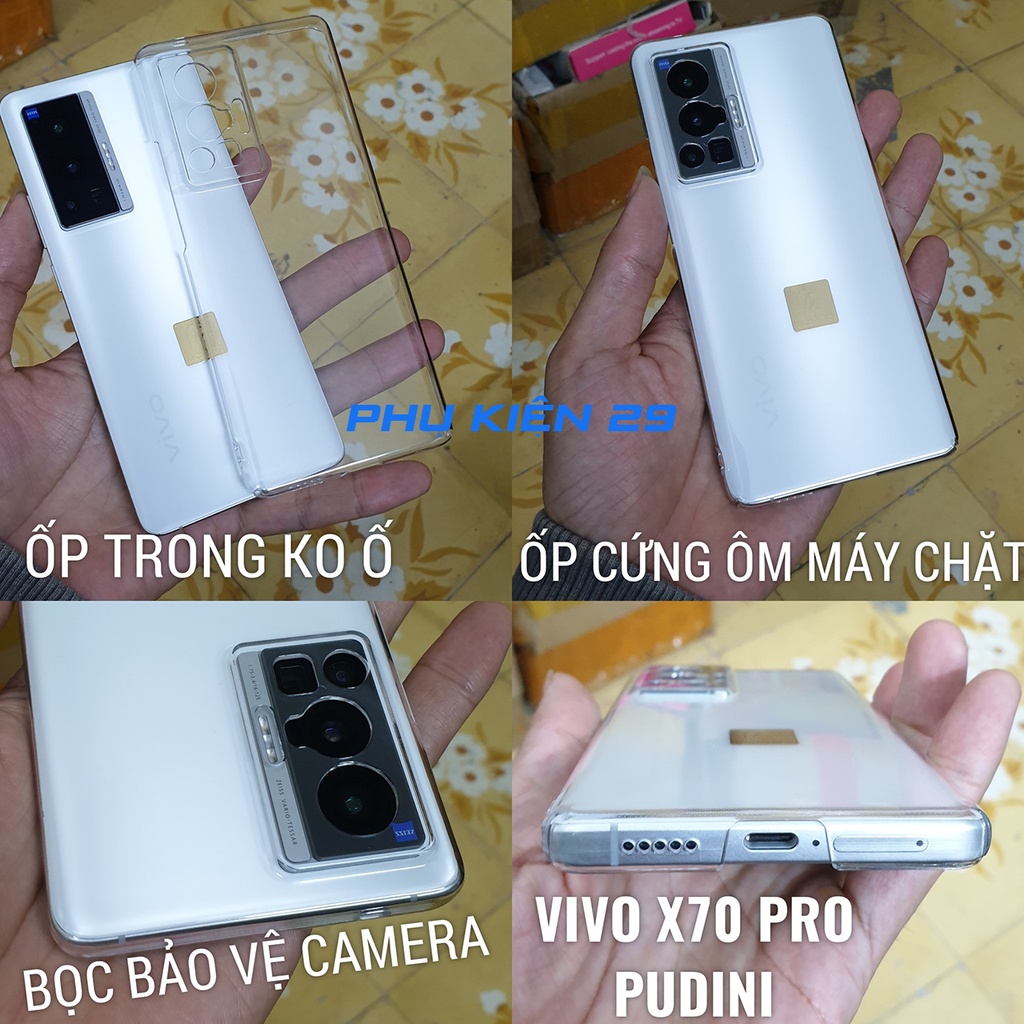 Ốp lưng cứng bọc camera trong suốt không ố màu Pudini