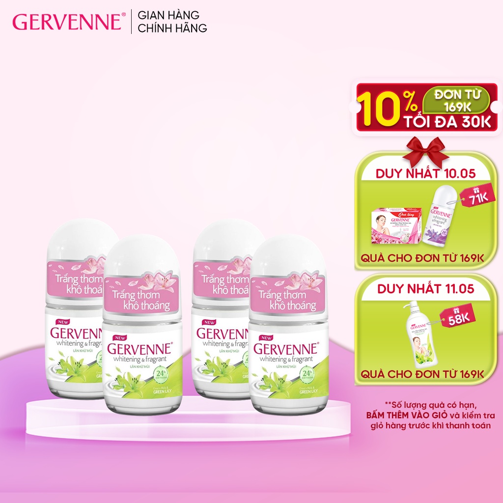 Combo 4 Lăn khử mùi Gervenne Green Lily 25ml/chai