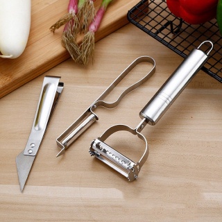 Set 3 Dao Nạo Củ Quả Dao Gọt Hoa Quả + Dao Tỉa Inox kiêm dao Nhổ Lông Gà Đa Năng