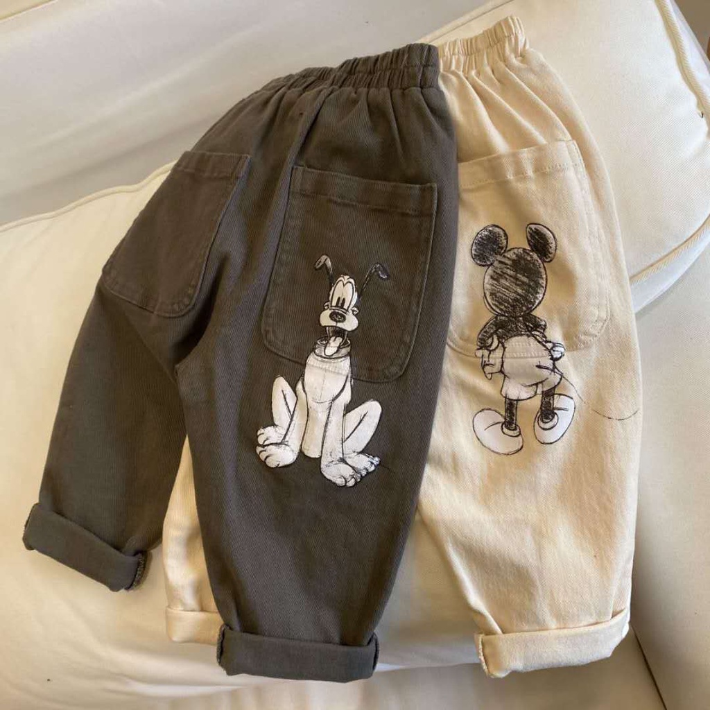 Quần dài cotton in hình chuột mickey thời trang mùa thu mới 2021 cho bé trai/ bé gái