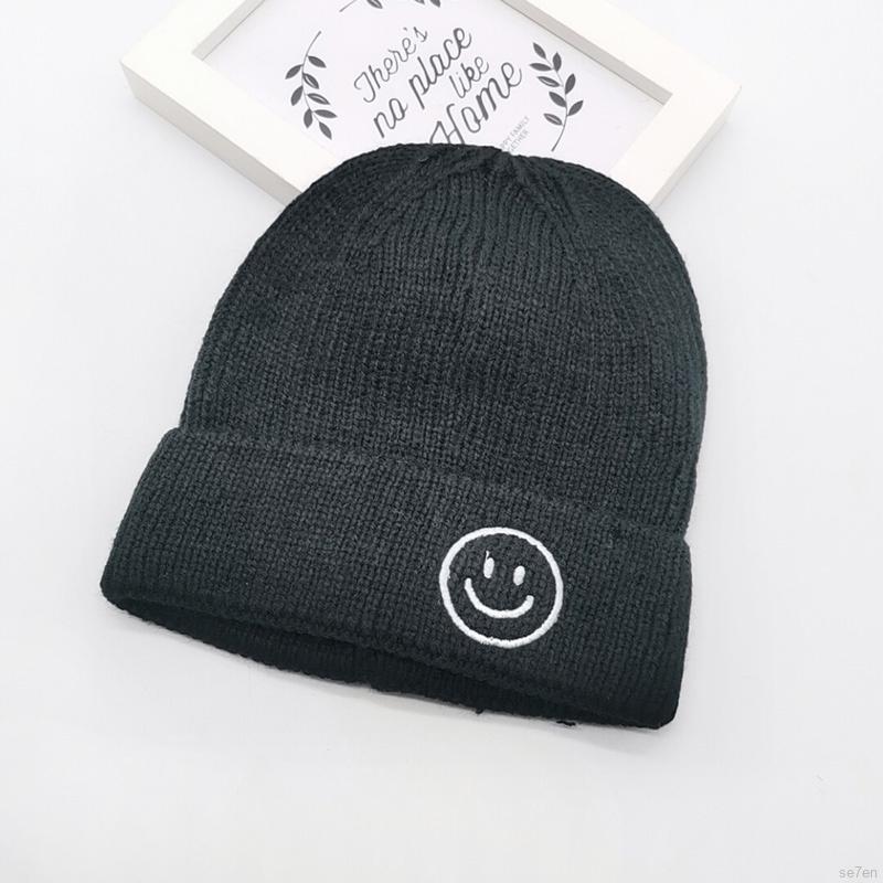 Mũ Len Trùm Đầu Hoạ Tiết Hình Mặt Cười Dành Cho Bé 3-7 Tuổi