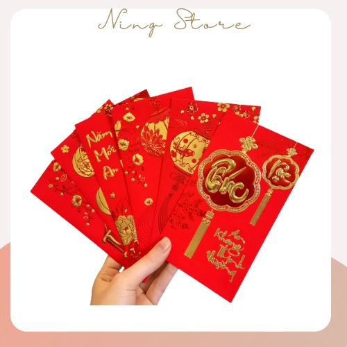Combo 6 bao Lì xì nhung đỏ truyền thống chữ nổi 3D tết 2023