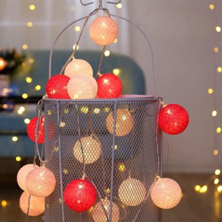 Đèn led cotton ball loại to 6cm trang trí nội thất dùng pin tiểu, dây đèn cầu mây 20 bóng trang trí sự kiện