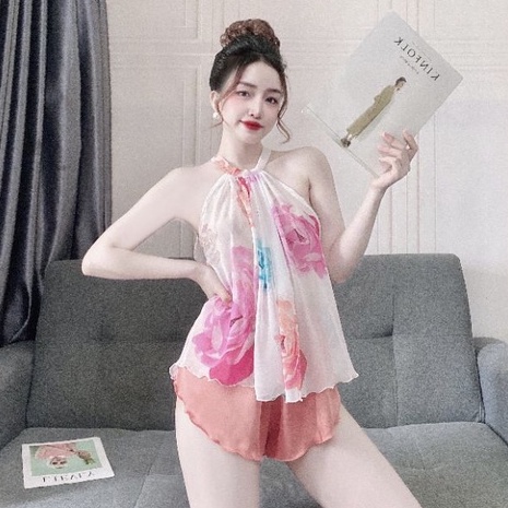 [Mã FAMARAL1 giảm 10K đơn 50K] Đồ ngủ sexy nữ SOJUN Bộ yếm Voan cột nơ sexy satin phối voan size &lt;65kg