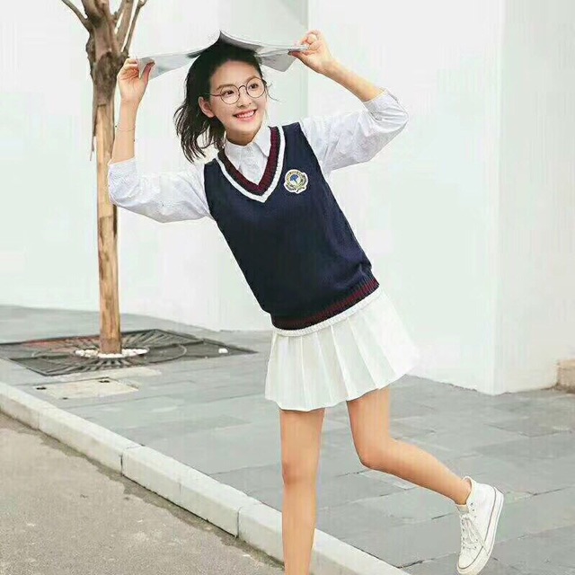 Áo len gile nữ sinh Hàn Quốc phối viền siêu xinh | BigBuy360 - bigbuy360.vn