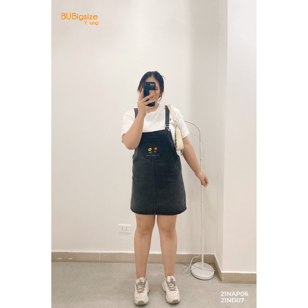 Yếm Jean thêu hoa túi ngực BIGSIZE (55kg đến 95kg) - 21ND07 - [BU Bigsize Young]