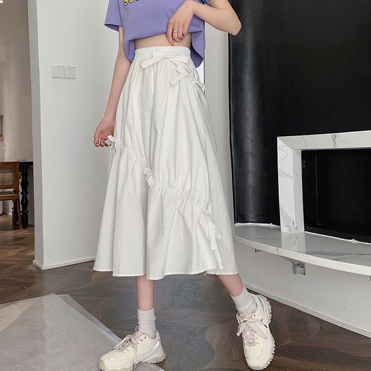 Chân Váy Chữ A Lưng Cao Phối Nơ Phong Cách Nhật Bản 2022