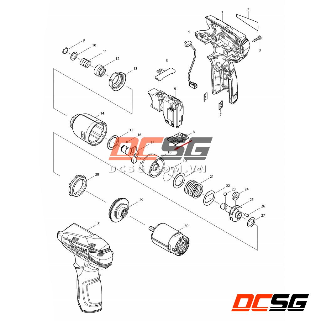 Đầu búa máy vặn vít 10.8V TD090D Makita 324894-2 | DCSG