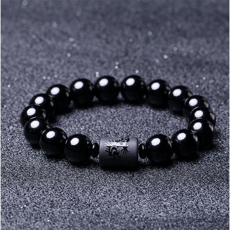 Vòng tay chuỗi hạt đá Obsidian màu đen phong cách dân tộc cho nam và nữ