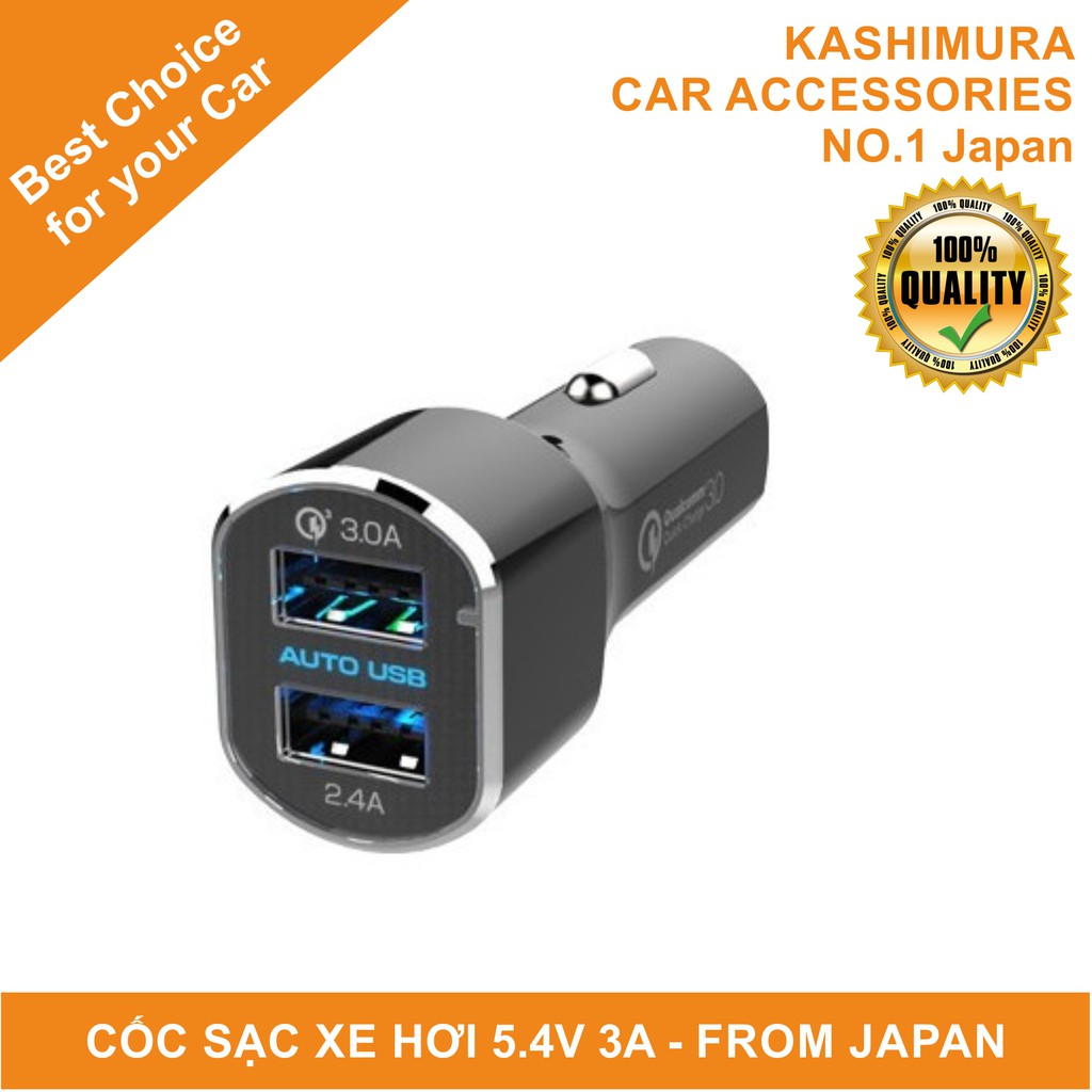 Cốc Sạc Nhanh Xe Hơi Quick Charge 3.0 Kashimura AJ-554 Nhật Bản