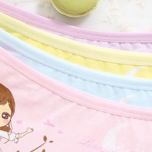 Combo 4 Quần chip đùi, quần lót cotton họa tiết búp bê đáng yêu cho bé gái,  4 màu, SIZE 4-6 tuổi