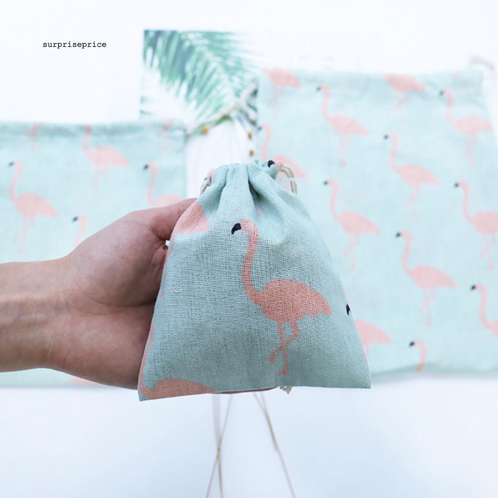 Túi dây rút cotton lanh in họa tiết dễ thương