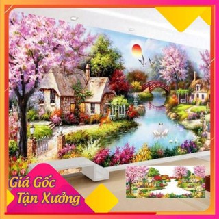 Tranh Đính Đá PHONG CẢNH NGÔI NHÀ HẠNH PHÚC (ĐÁ KIM CƯƠNG ABC CAO CẤP)