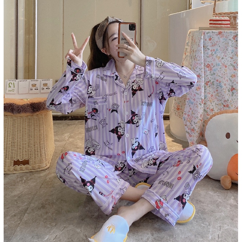 Bộ Đồ Ngủ Tay Dài In Họa Tiết Hoạt Hình Phong Cách Hàn Quốc Thời Trang Xuân Thu Cho Nữ