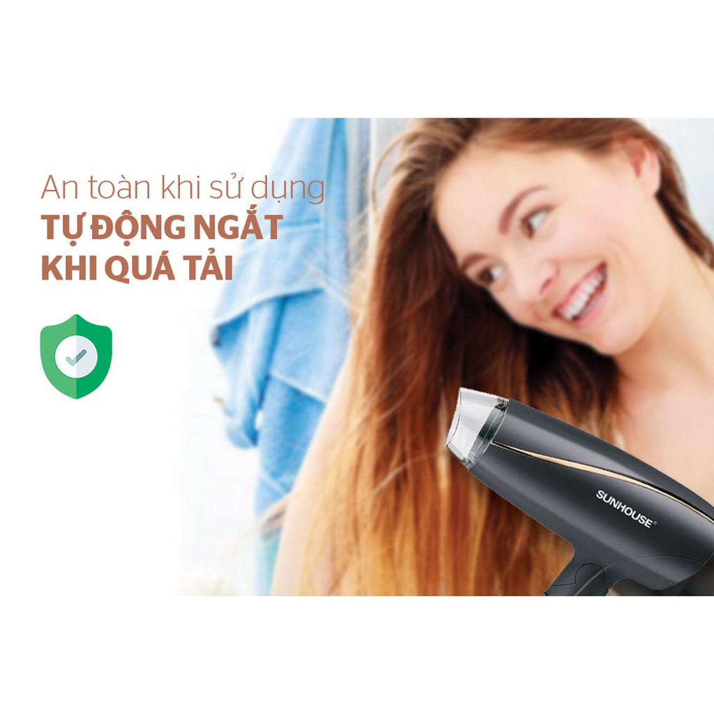 Máy Sấy Tóc Công Suất Lớn 3 Chế Độ Gió - Máy Sấy Tóc Sunhouse SHD2306 Đen