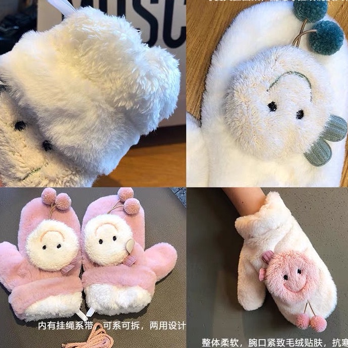 Găng tay đi xe máy cổ bằng vải bông dày ấm áp mùa đông họa tiết hoạt hình xinh xắn cho nữ sinh