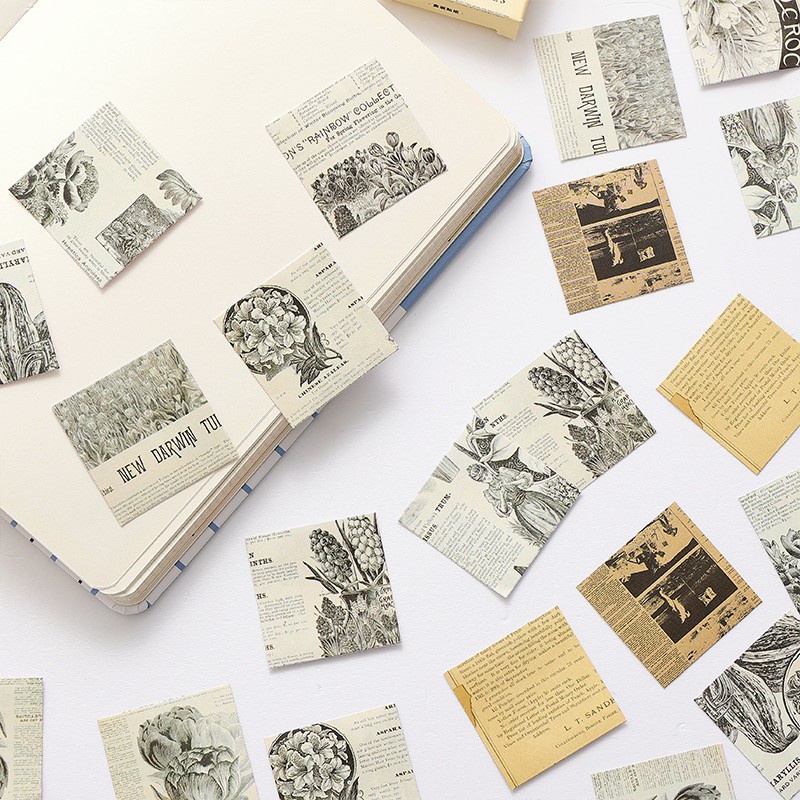 Hộp 45 sticker báo cũ old magazine trang trí sổ tay, planer Góc Nhỏ Của Cỏ