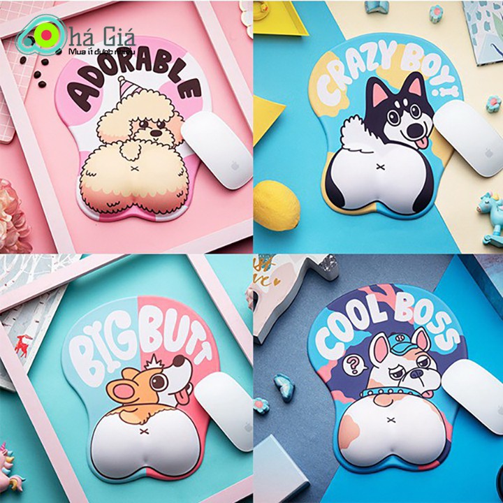 Lót chuột có đệm Silicon hình mông cún Husky, Poodle, Pug, Corgi cực xịn siêu xinh
