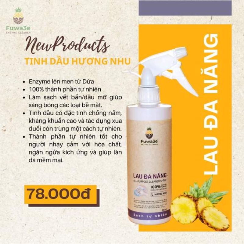 Lau Đa Năng Fuwa3e Hương Nhu 500ml dạng xịt lau kính lau bếp và nhiều bề mặt - Lau sạch dầu mỡ