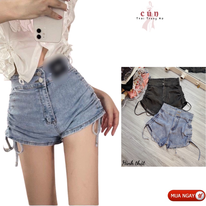 Quần short Jean nữ rút dây 2 hông cạp cao tôn dáng C475 Hàng đẹp,Thiết kế hiện đại, trẻ trung, năng động