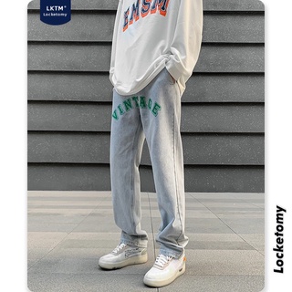 Quần jeans ống suông Hàn Quốc #G087 họa tiết Vintage
