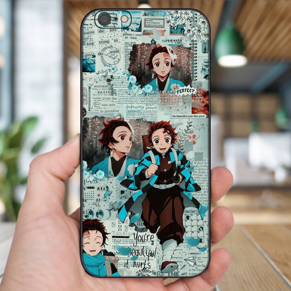 Ốp lưng iPhone 6 Plus, 6s Plus dẻo đen cạnh vuông in hình Tanjiro Kimetsu No Yaiba