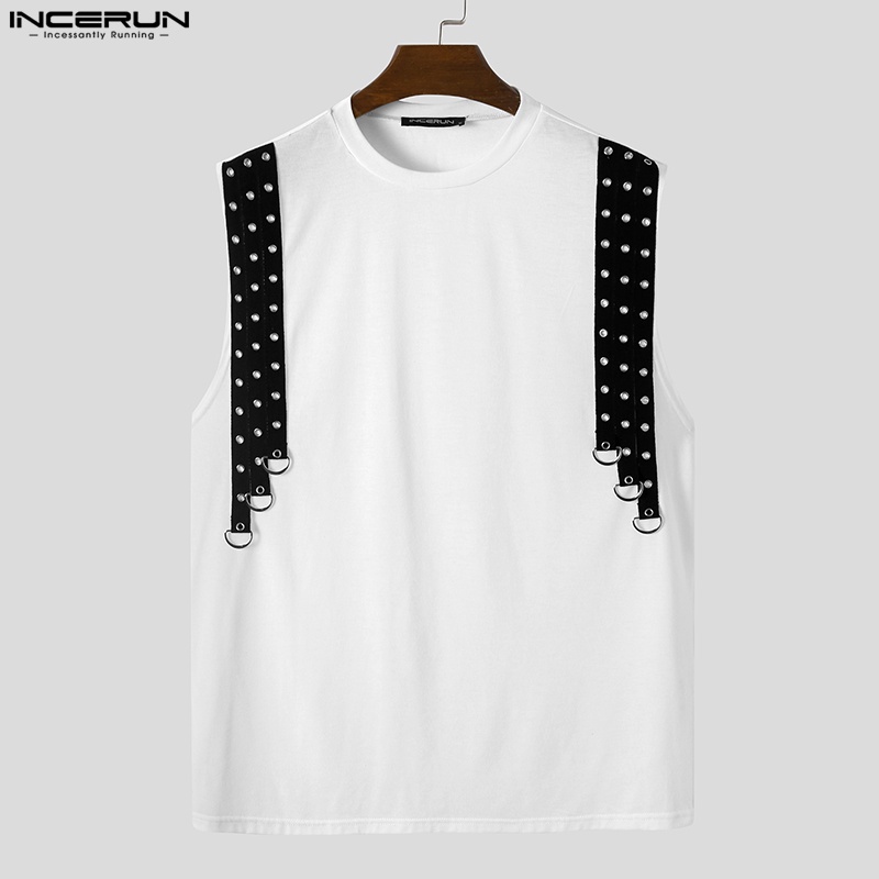 Áo thun ba lỗ INCERUN cổ tròn phối nút kim loại thời trang dành cho nam