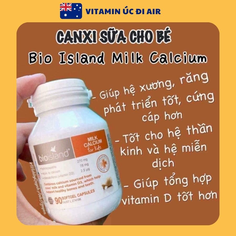 Canxi sữa Bioisland Milk Calcium, hàng úc chuẩn , phát triển xương cho bé từ 7 tháng tuổi