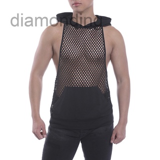 Áo Hoodie Sát Nách Phối Hoạ Tiết Xuyên Thấu Cho Nam