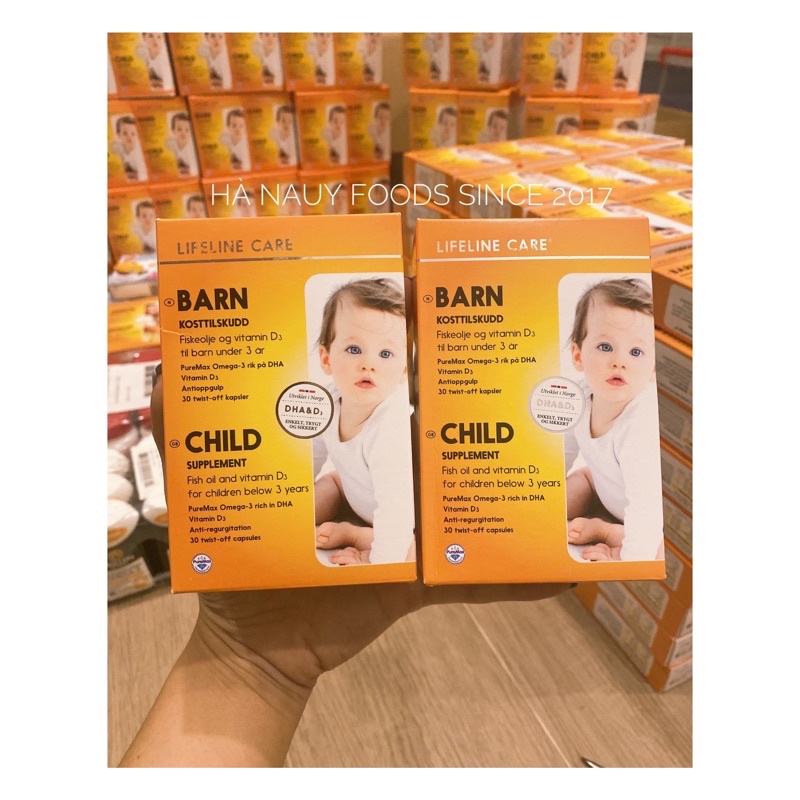 COMBO 2 hộp Dầu cá kim cương LIFELINE CARE BARN Omega 3, Vitamin D3 cho bé nội địa Nauy - hộp 30 viên
