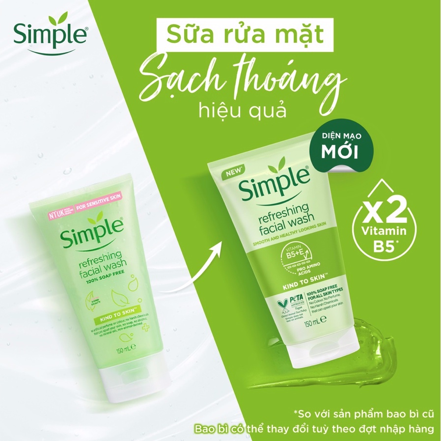 Sữa Rửa Mặt Simple Dịu Nhẹ Cho Da Nhạy Cảm Kind To Skin Refreshing Facial Wash 150ml